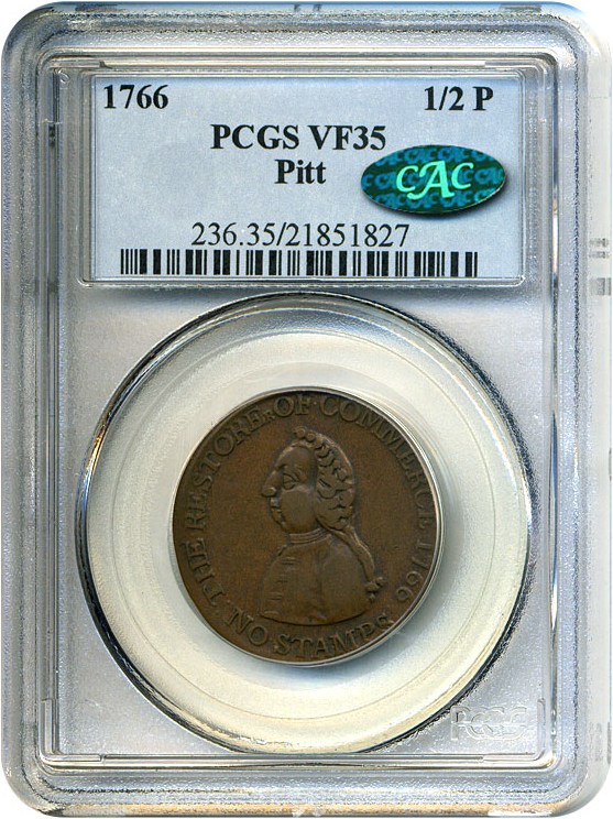 image for: 1766 Halfpenny PCGS/CAC VF35 (Pitt)