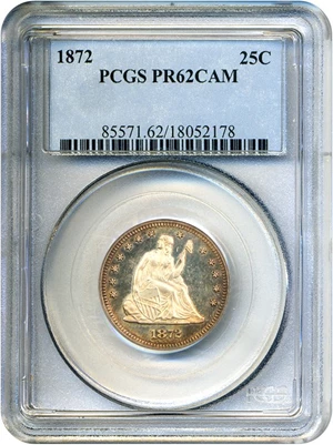 image for: 1872 25c PCGS Proof 62 Cameo * Color *