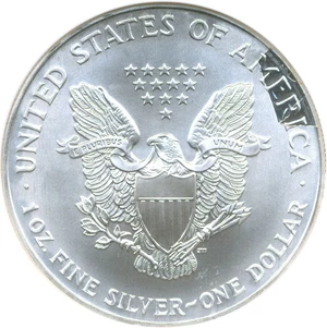 image for: Mint Error: 1998 $1 NGC MS69 (Silver Eagle, Reverse Struck Thru)