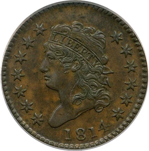 image for: 1814 1c PCGS/CAC AU50 (Plain 4)