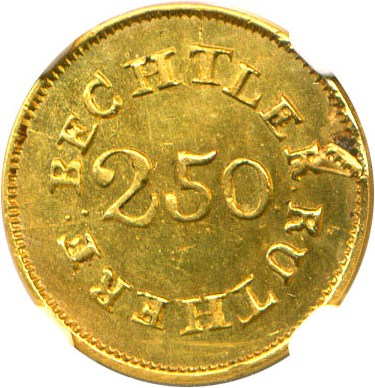 image for: C Bechtler (1837-42) $2 1/2 NGC Unc Details (70G, 20C, Planchet Flaw)