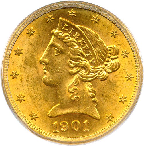 image for: 1901/0-S $5 PCGS MS62