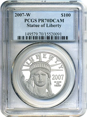 image for: 2007-W $100 PCGS Proof 70 DCameo (Platinum Eagle)