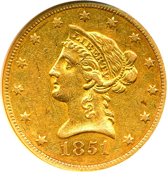 image for: 1851-O $10 ANACS AU Details (Breen-6898, Scratched)