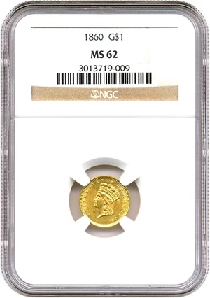 image for: 1860 G$1 NGC MS62