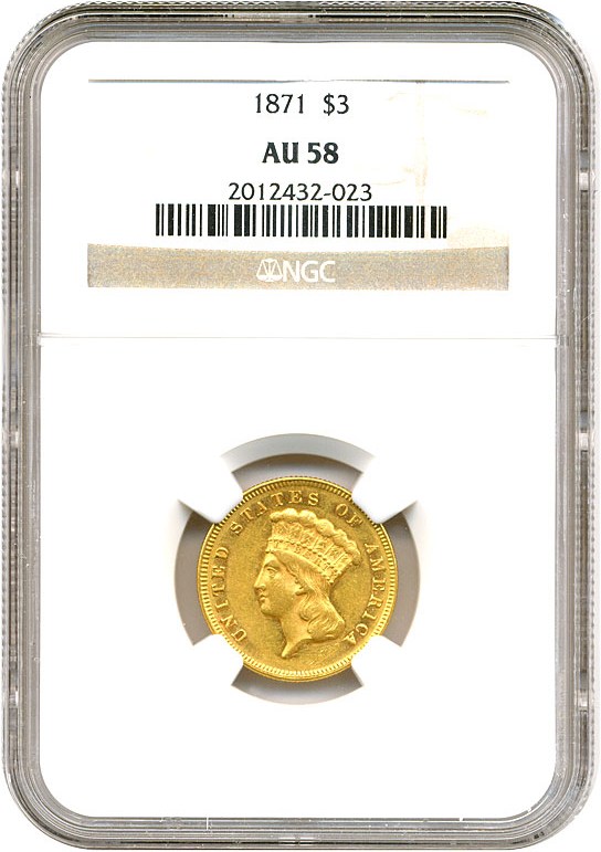 image for: 1871 $3 NGC AU58