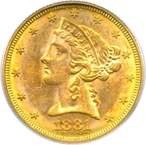 image for: 1881 $5 PCGS MS62