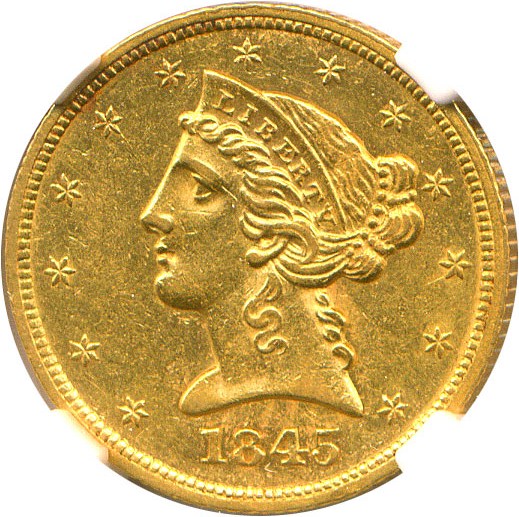 image for: 1845 $5 NGC AU Details (Improperly Cleaned)