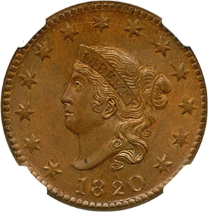 image for: 1820 1c NGC/CAC MS63 BN