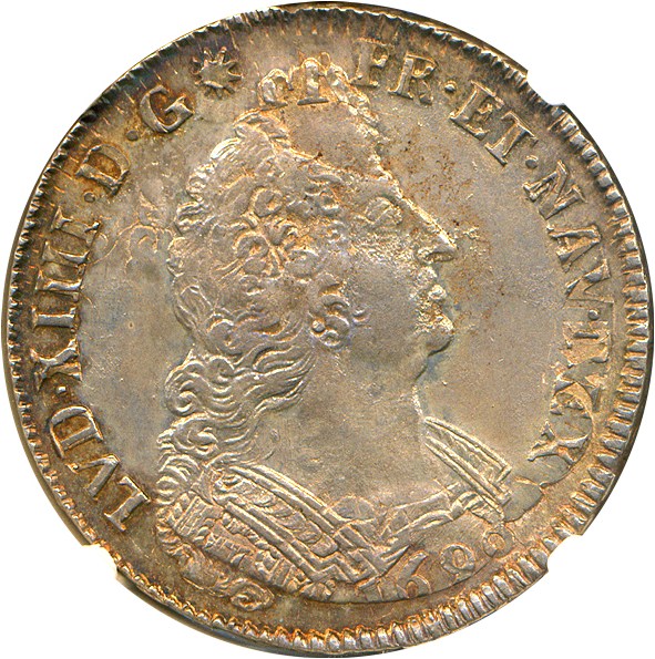 image for: France: 1694-S Ecu NGC AU53 Struck Over 1690-A Ecu (KM-298.17)