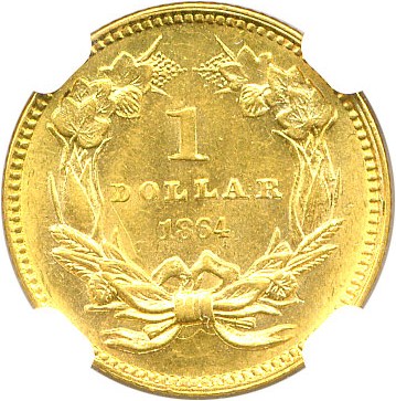 image for: 1864 G$1 NGC MS62