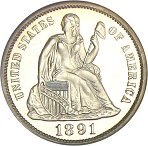 image for: 1891 10c NGC/CAC Proof 65 Cameo