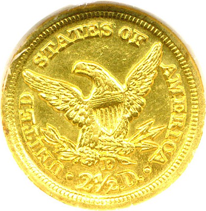 image for: 1847-D $2 1/2 DGS AU55  (Holed and Plugged)