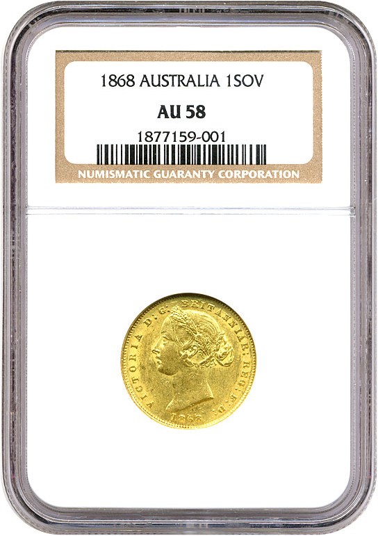 image for: Australia: 1868 Sov NGC AU58 (Sydney Mint)