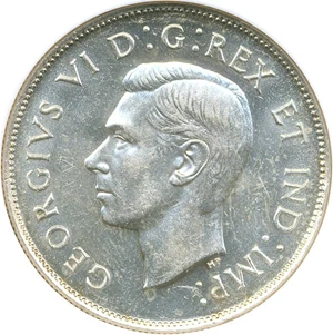image for: Canada: 1947 50C NGC AU58 (Straight 7, Maple Leaf)