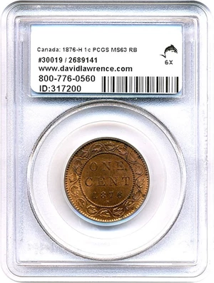 image for: Canada: 1876-H 1c PCGS MS63 RB