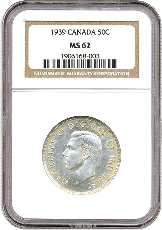 image for: Canada: 1939 50C NGC MS62
