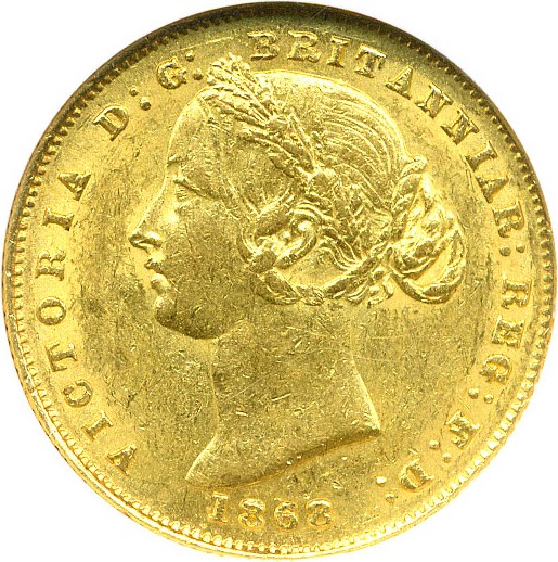 image for: Australia: 1868 Sov NGC AU58 (Sydney Mint)