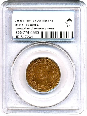 image for: Canada: 1915 1c PCGS MS64 RB