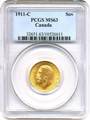 image for: Canada: 1911-C Sov PCGS MS63
