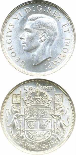 image for: Canada: 1941 50C NGC MS62