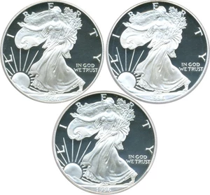 image for: 3-Coin Lot: 1996-P $1 PCGS Proof 69 DCameo (Silver Eagle)