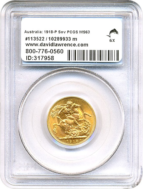 image for: Australia: 1918-P Sov PCGS MS63