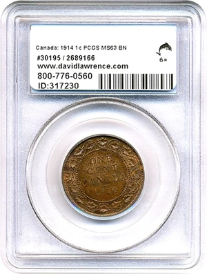 image for: Canada: 1914 1c PCGS MS63 BN