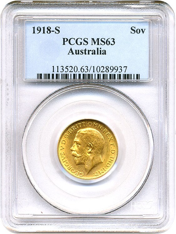 image for: Australia: 1918-S Sov PCGS MS63