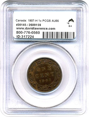 image for: Canada: 1907-H 1c PCGS AU55