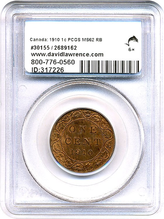 image for: Canada: 1910 1c PCGS MS62 RB