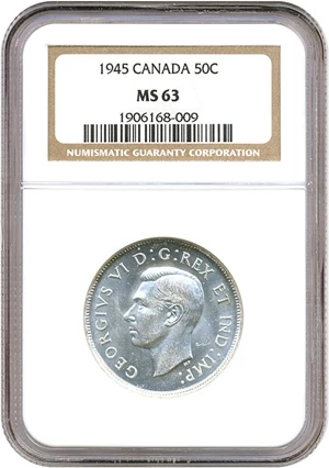 image for: Canada: 1945 50C NGC MS63