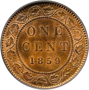 image for: Canada: 1859 1c PCGS MS63 RB (Bronze, Narrow 9)