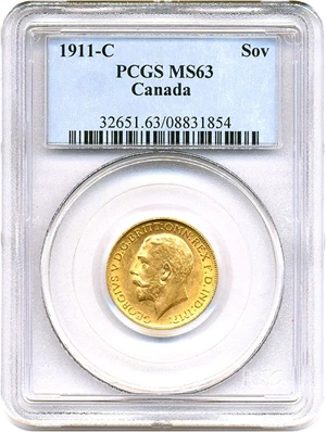 image for: Canada: 1911-C Sov PCGS MS63