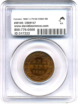 image for: Canada: 1906 1c PCGS MS63 RB
