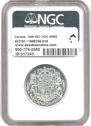 image for: Canada: 1946 50C NGC MS62