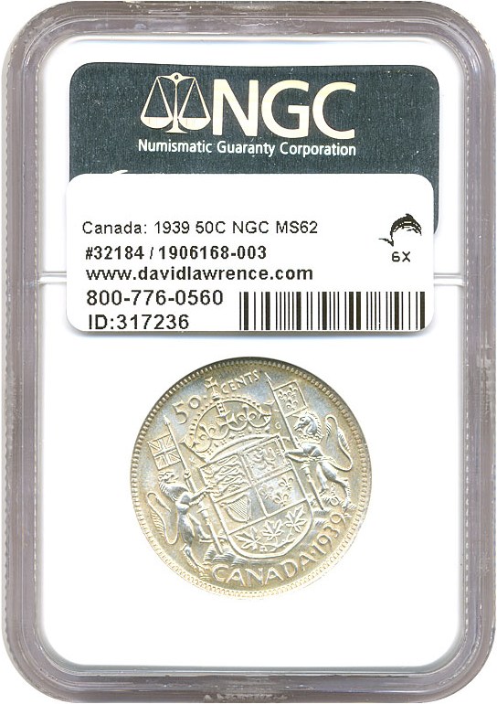 image for: Canada: 1939 50C NGC MS62