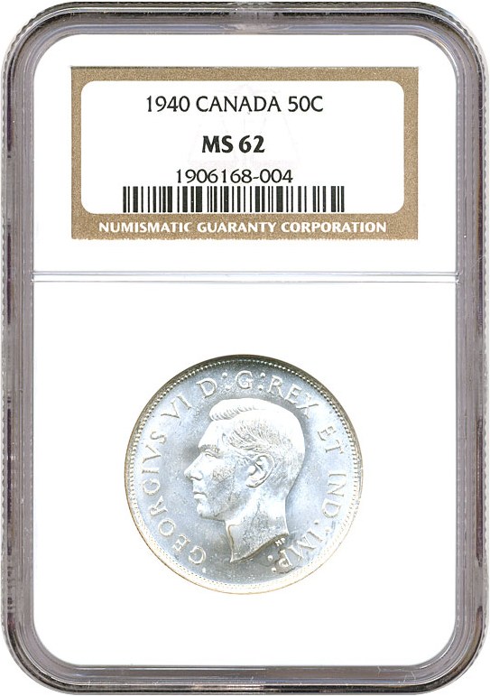 image for: Canada: 1940 50C NGC MS62