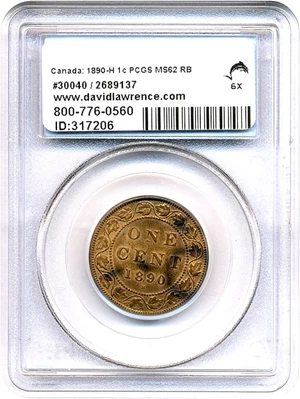 image for: Canada: 1890-H 1c PCGS MS62 RB