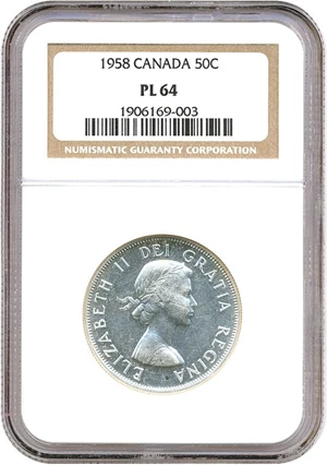 image for: Canada: 1958 50C NGC PL64