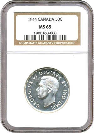 image for: Canada: 1944 50C NGC MS65