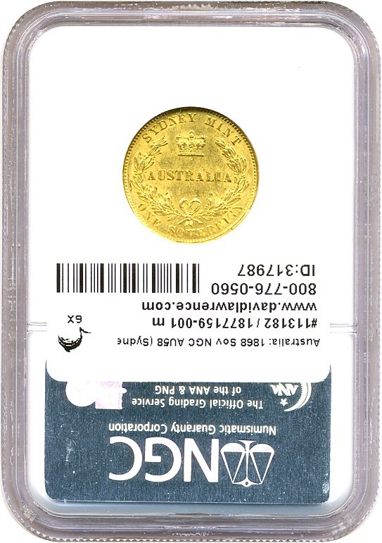 image for: Australia: 1868 Sov NGC AU58 (Sydney Mint)