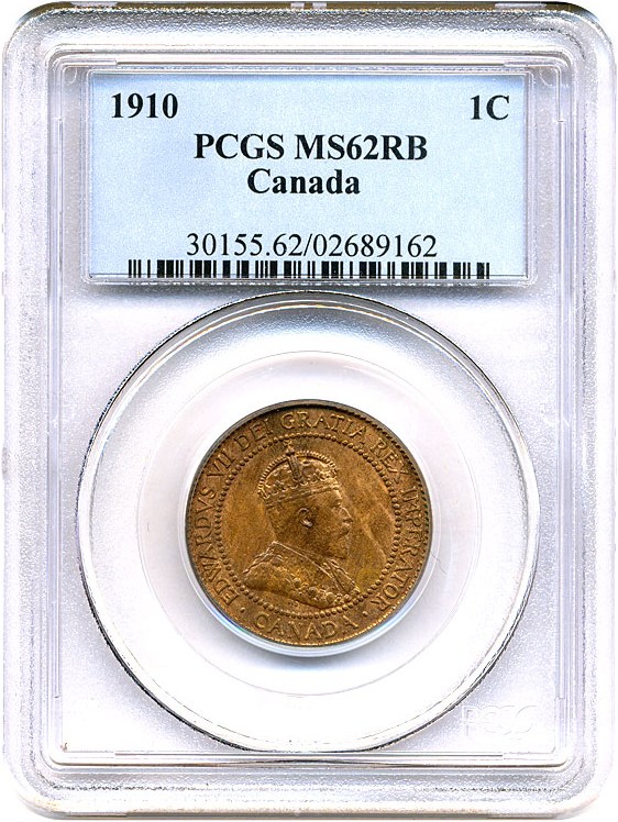 image for: Canada: 1910 1c PCGS MS62 RB