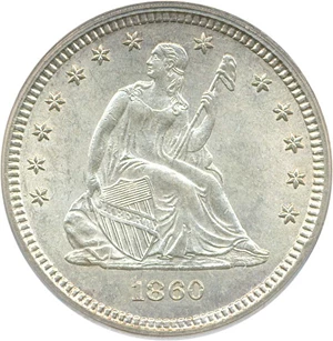 image for: 1860 25c PCGS/CAC MS62