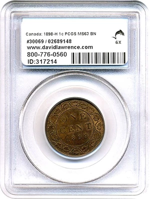 image for: Canada: 1898-H 1c PCGS MS63 BN