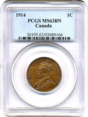 image for: Canada: 1914 1c PCGS MS63 BN