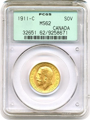image for: Canada: 1911-C Sov PCGS MS62 OGH