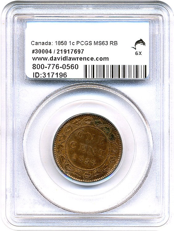 image for: Canada: 1858 1c PCGS MS63 RB