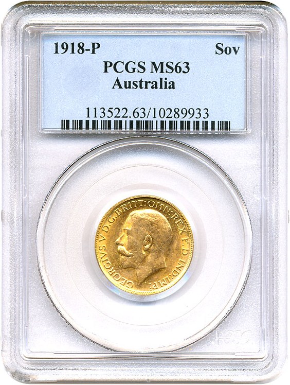 image for: Australia: 1918-P Sov PCGS MS63