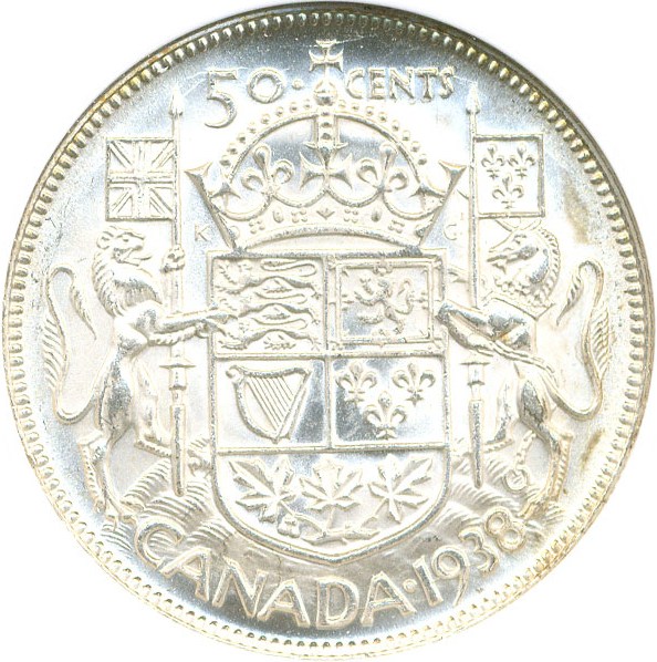 image for: Canada: 1938 50C NGC MS62